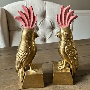2 OPALHOUSE Brass Bird Cockatoos Bookend Set Gold 8.2" New